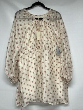 MELLODAY Cream Blouse with Taupe Polka Dots